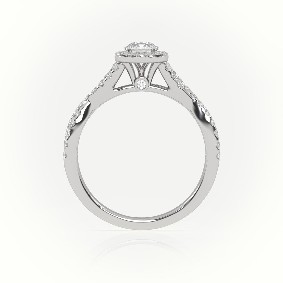 Round Cut Diamond 4 Prongs Infinity Design Engagement Ring — White Gold