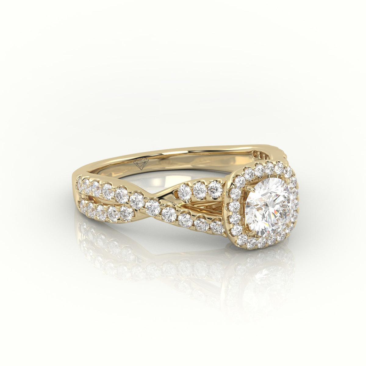 Round Cut Diamond 4 Prongs Infinity Design Engagement Ring — Yellow Gold