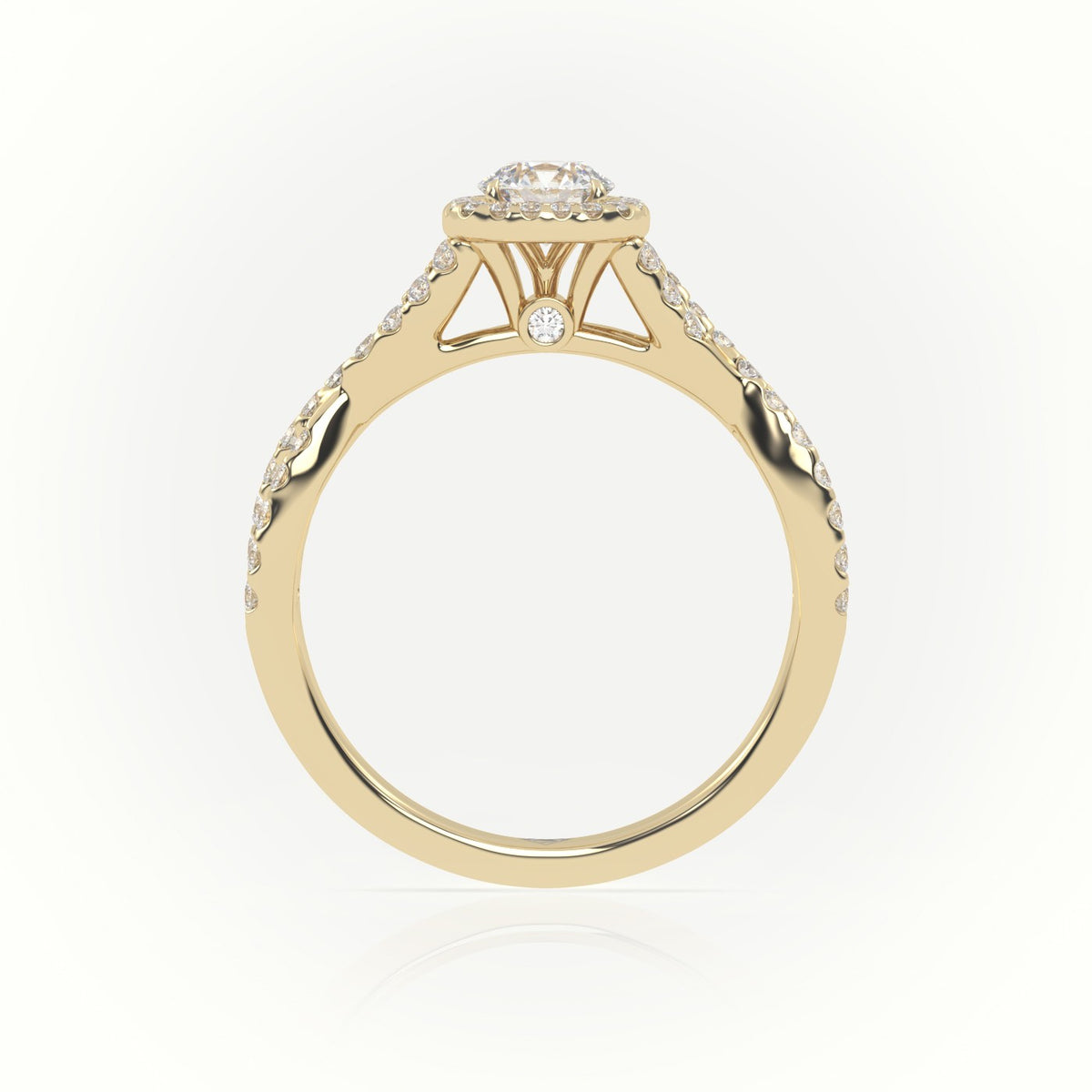 Round Cut Diamond 4 Prongs Infinity Design Engagement Ring — Yellow Gold