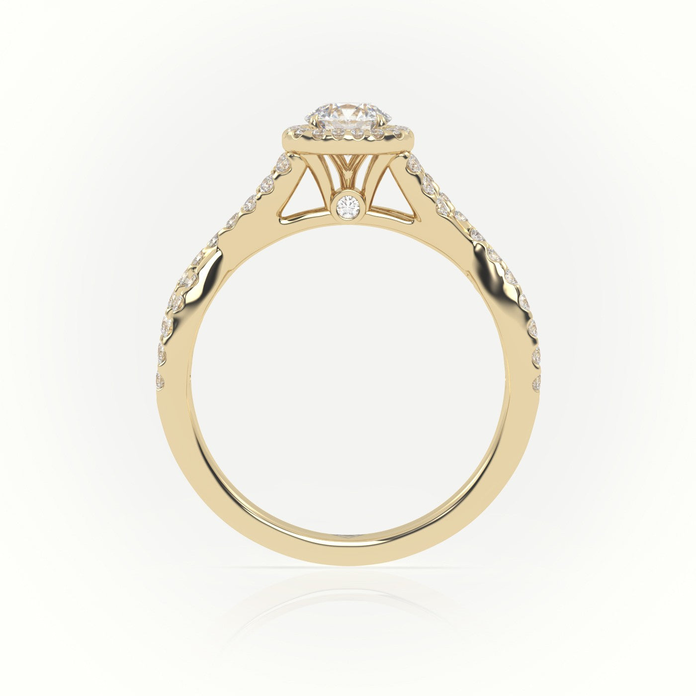 Round Cut Diamond 4 Prongs Infinity Design Engagement Ring — Yellow Gold