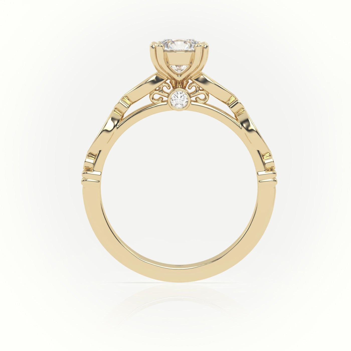Round Cut Diamond 8 Prongs Designer Vintage Engagement Ring — Yellow Gold