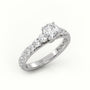 Round Cut Diamond 4 Prongs Pave Setting Engagement Ring — White Gold
