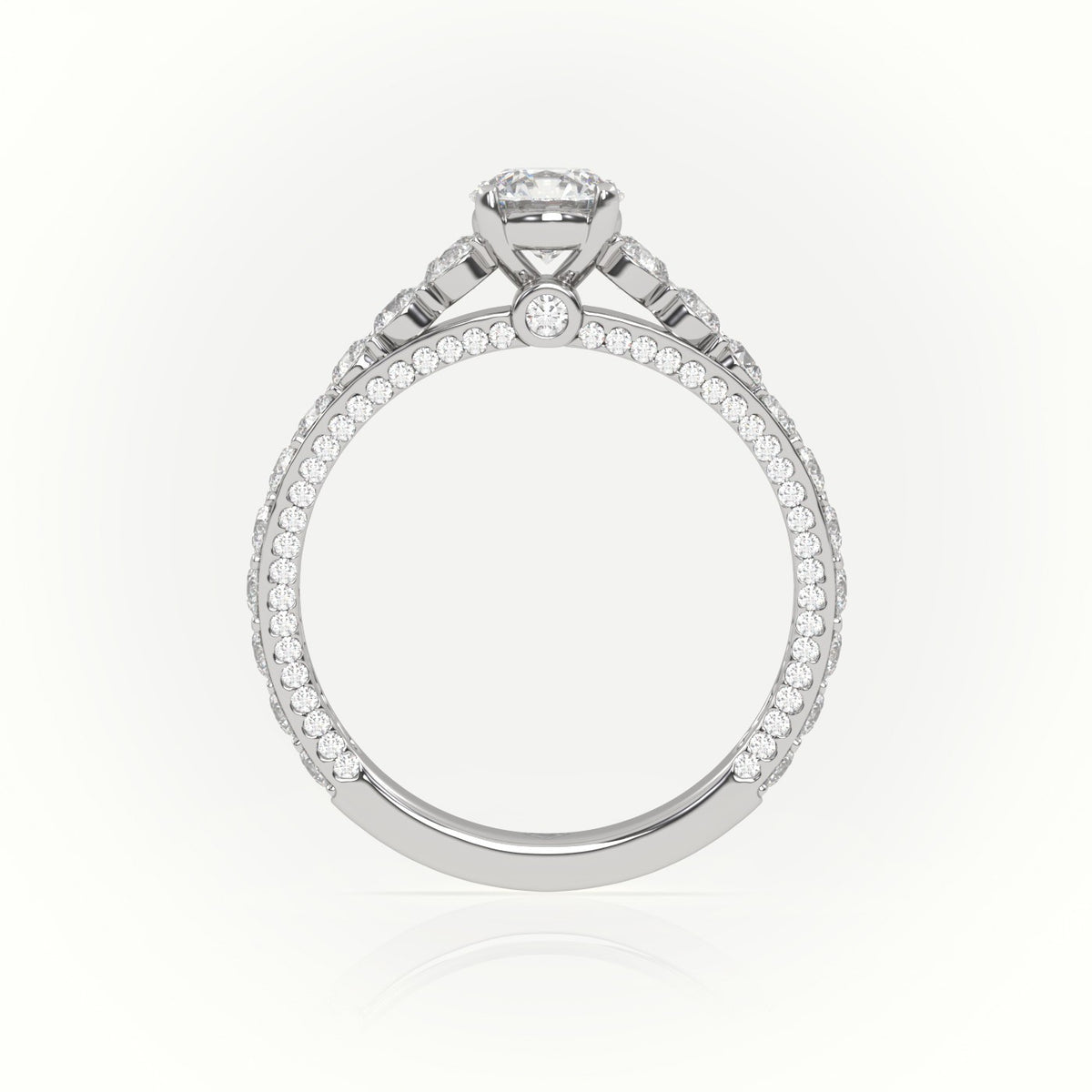 Round Cut Diamond 4 Prongs Pave Setting Engagement Ring — White Gold