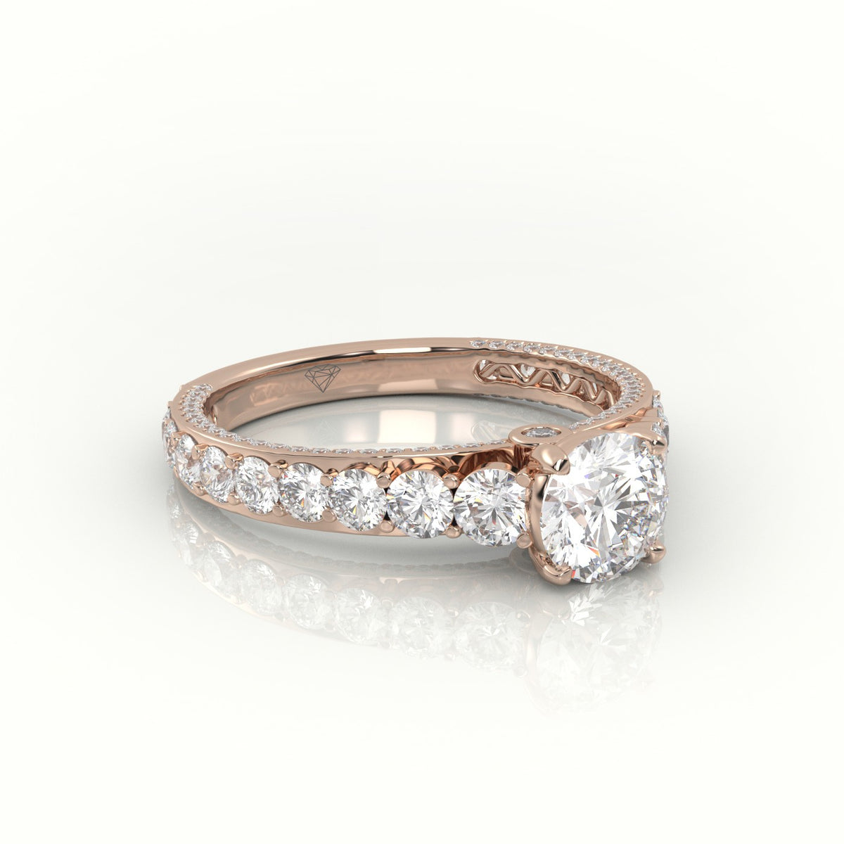 Round Cut Diamond 4 Prongs Pave Setting Engagement Ring — Rose Gold