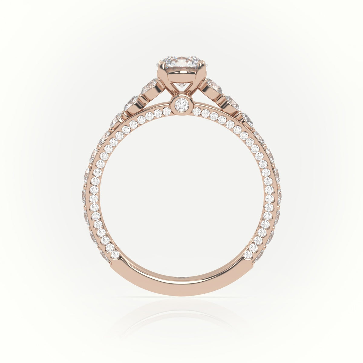 Round Cut Diamond 4 Prongs Pave Setting Engagement Ring — Rose Gold