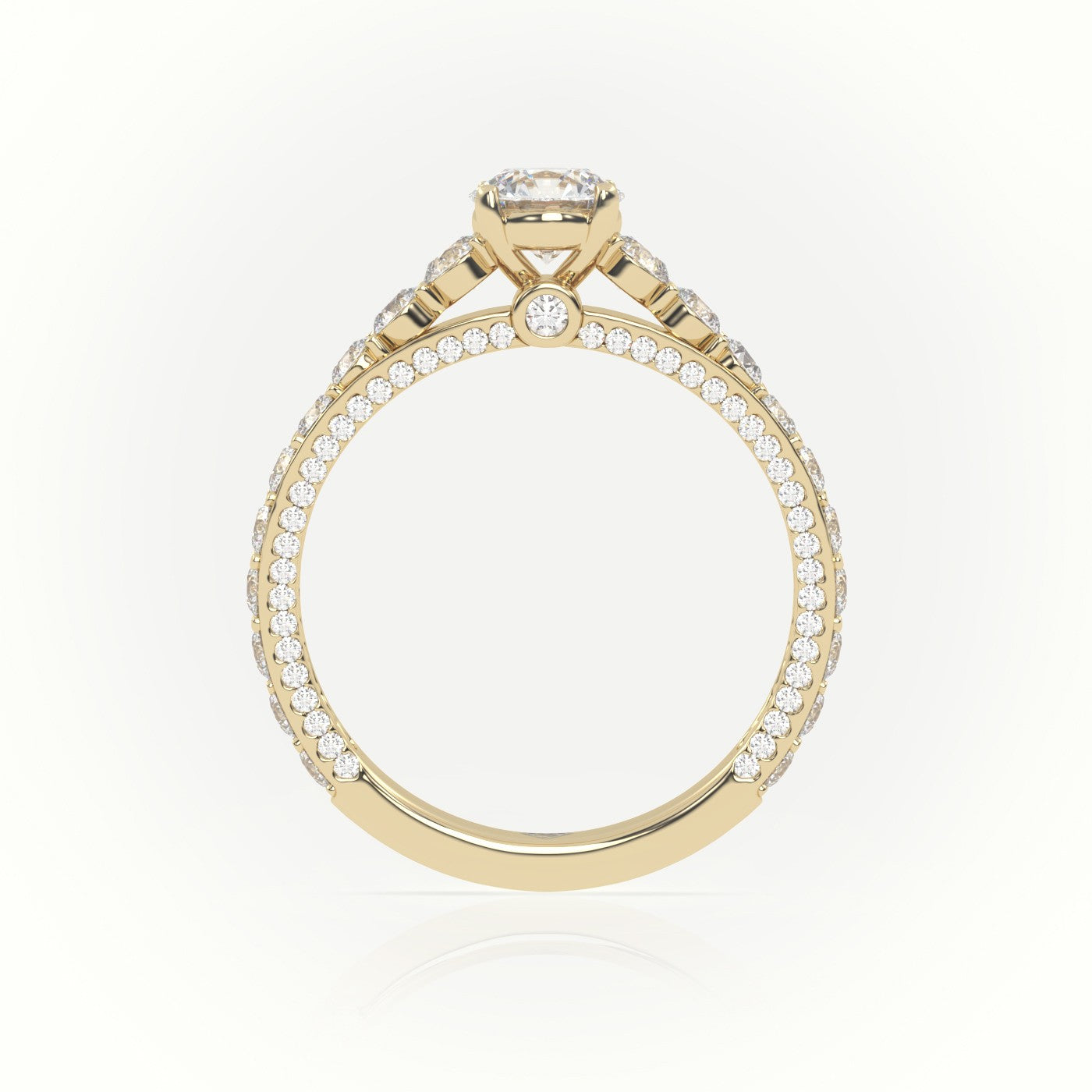 Round Cut Diamond 4 Prongs Pave Setting Engagement Ring — Yellow Gold