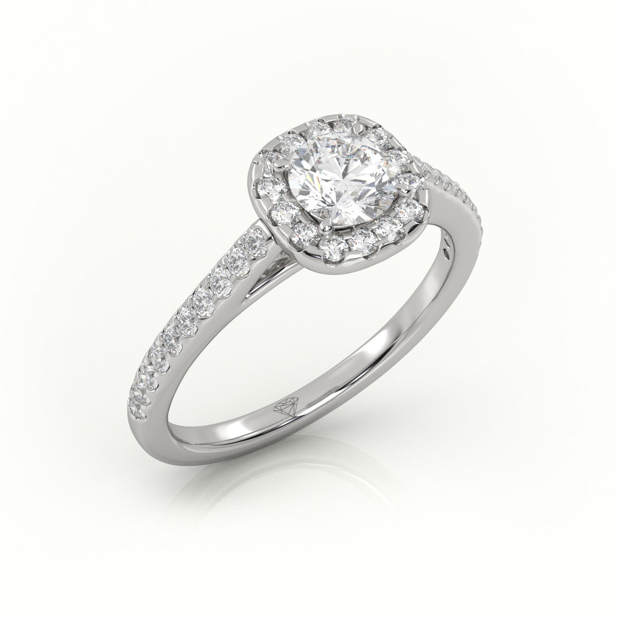 Round Cut Diamond 4 Prongs Halo Scallop Setting Engagement Ring — White Gold