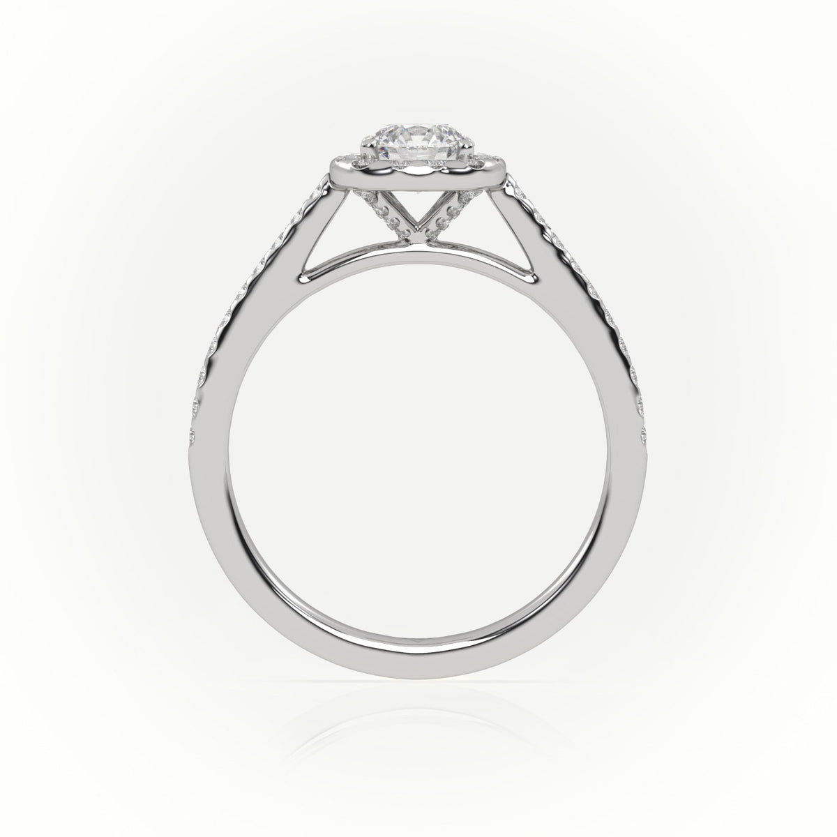 Round Cut Diamond 4 Prongs Halo Scallop Setting Engagement Ring — White Gold