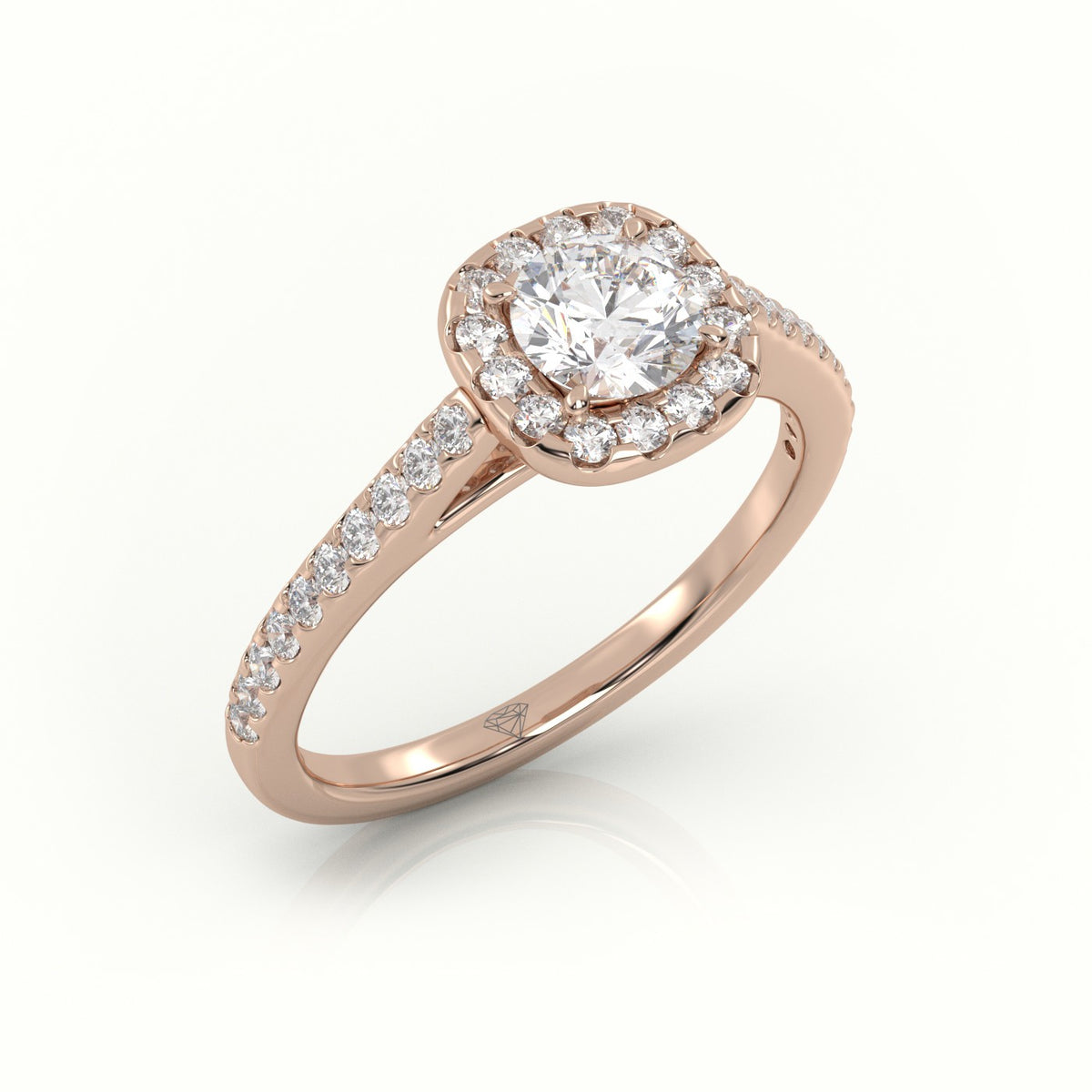Round Cut Diamond 4 Prongs Halo Scallop Setting Engagement Ring — Rose Gold