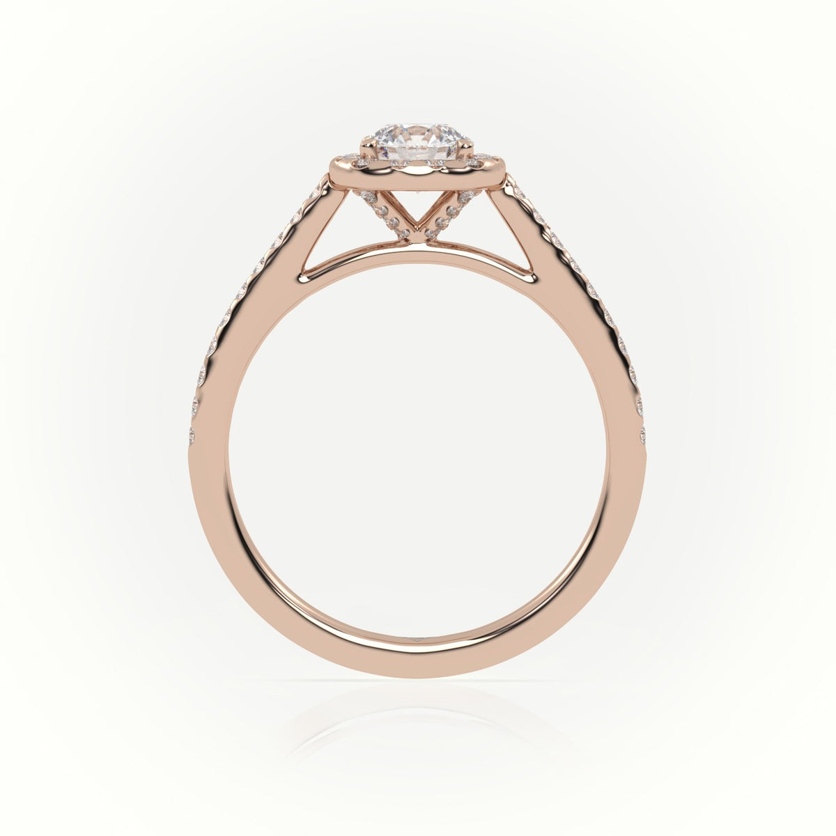 Round Cut Diamond 4 Prongs Halo Scallop Setting Engagement Ring — Rose Gold