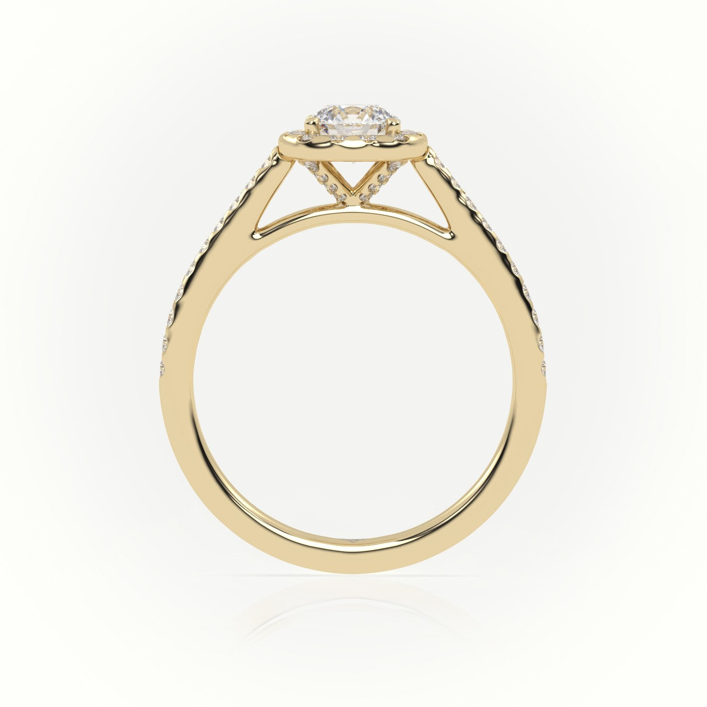 Round Cut Diamond 4 Prongs Halo Scallop Setting Engagement Ring — Yellow Gold