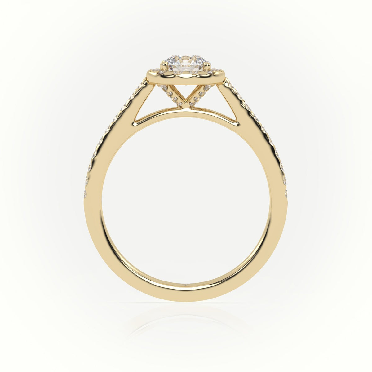Round Cut Diamond 4 Prongs Halo Scallop Setting Engagement Ring — Yellow Gold