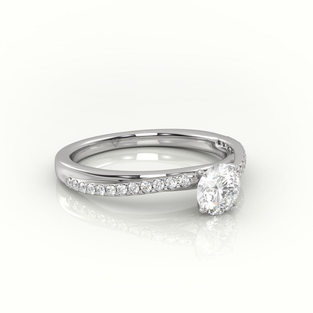 Round Diamond 4 Prongs Twisted Pave Setting Engagement Ring — White Gold