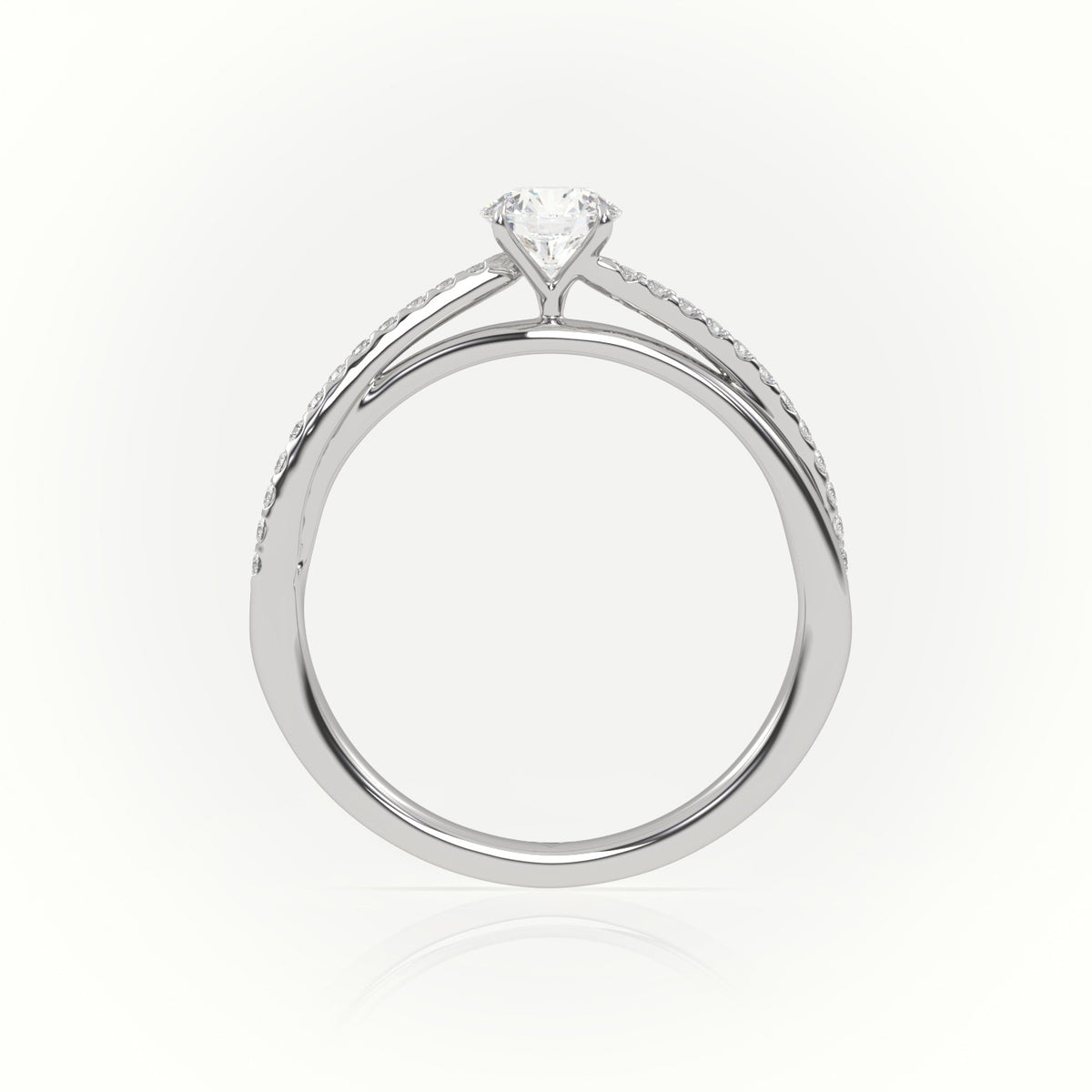 Round Diamond 4 Prongs Twisted Pave Setting Engagement Ring — White Gold