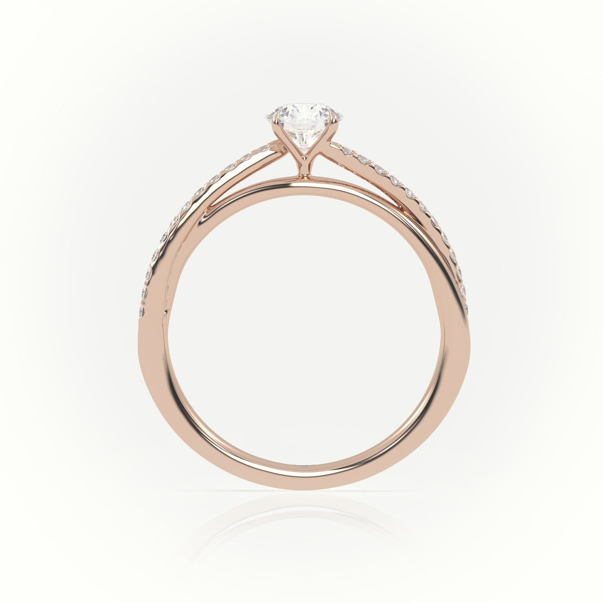 Round Diamond 4 Prongs Twisted Pave Setting Engagement Ring — Rose Gold