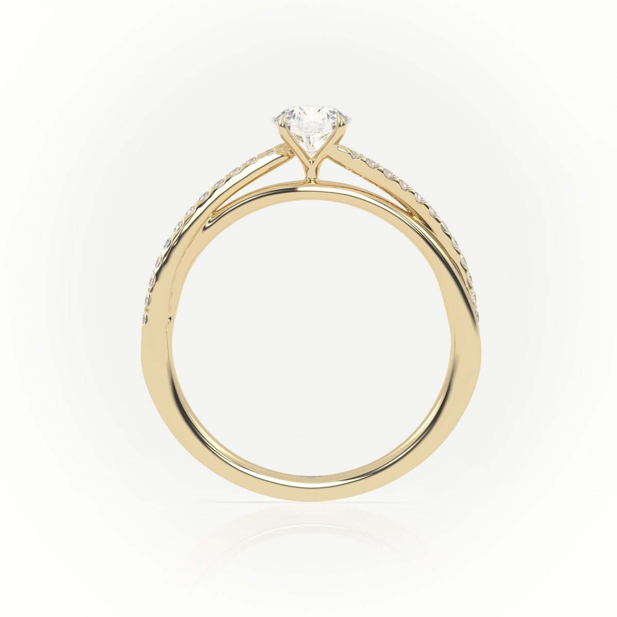Round Diamond 4 Prongs Twisted Pave Setting Engagement Ring — Yellow Gold