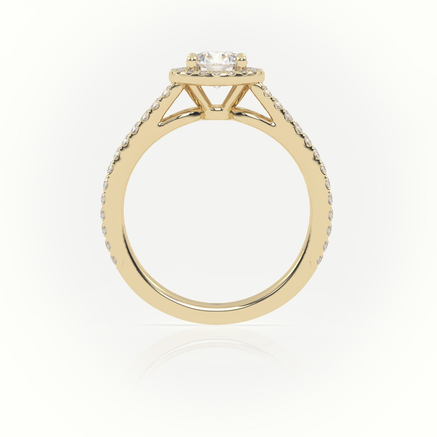 Round Cut Diamond 4 Prongs Halo Setting Vintage Engagement Ring — Yellow Gold