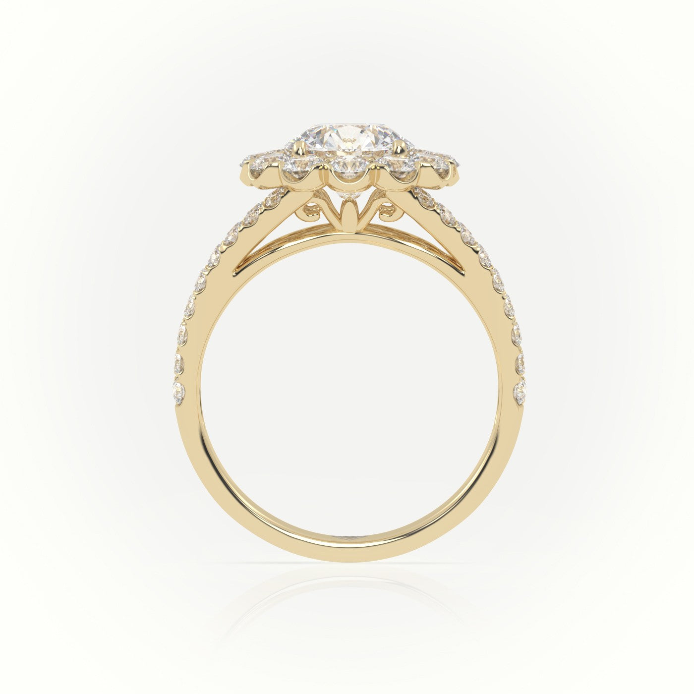 Round Cut Diamond 4 Prongs Halo Vintage Setting Engagement Ring — Yellow Gold