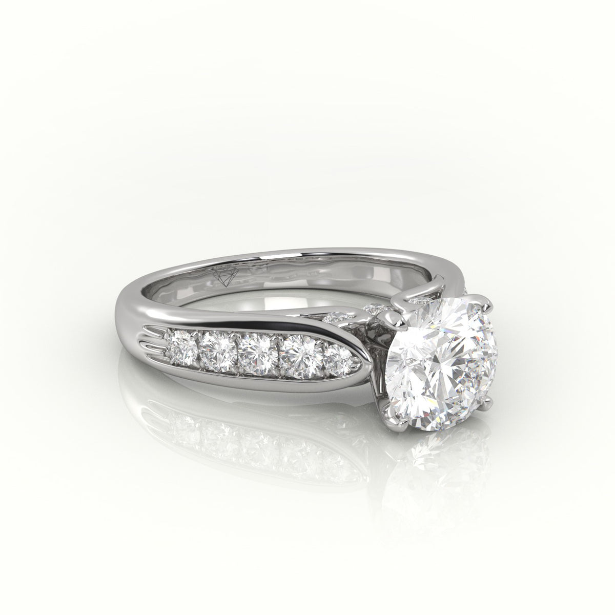 Round Cut Diamond 4 Prongs Channel Setting Engagement Ring — White Gold