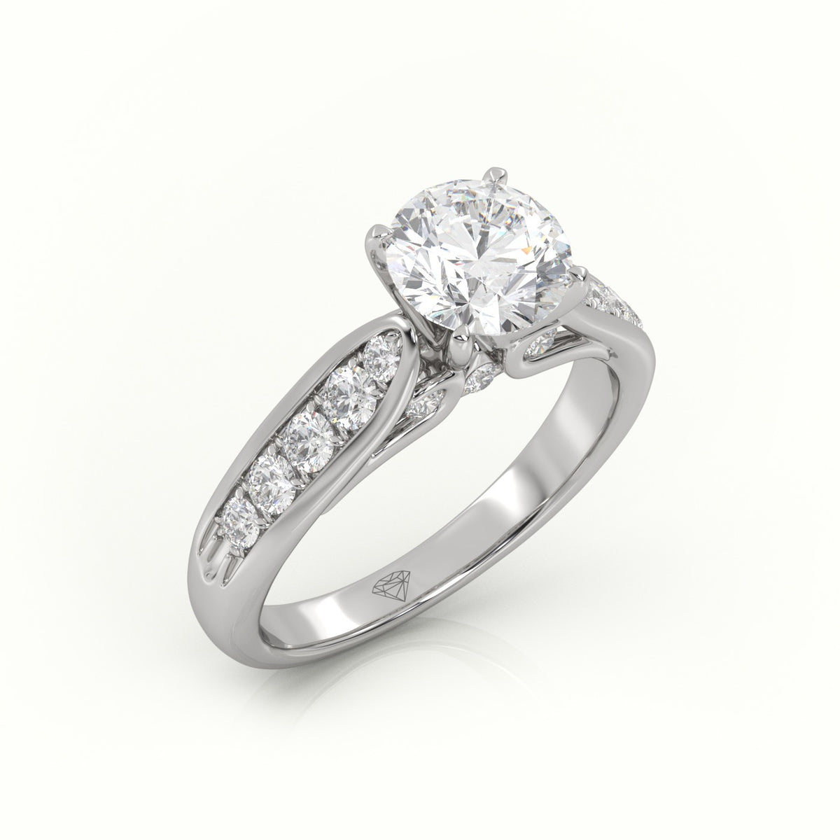 Round Cut Diamond 4 Prongs Channel Setting Engagement Ring — White Gold