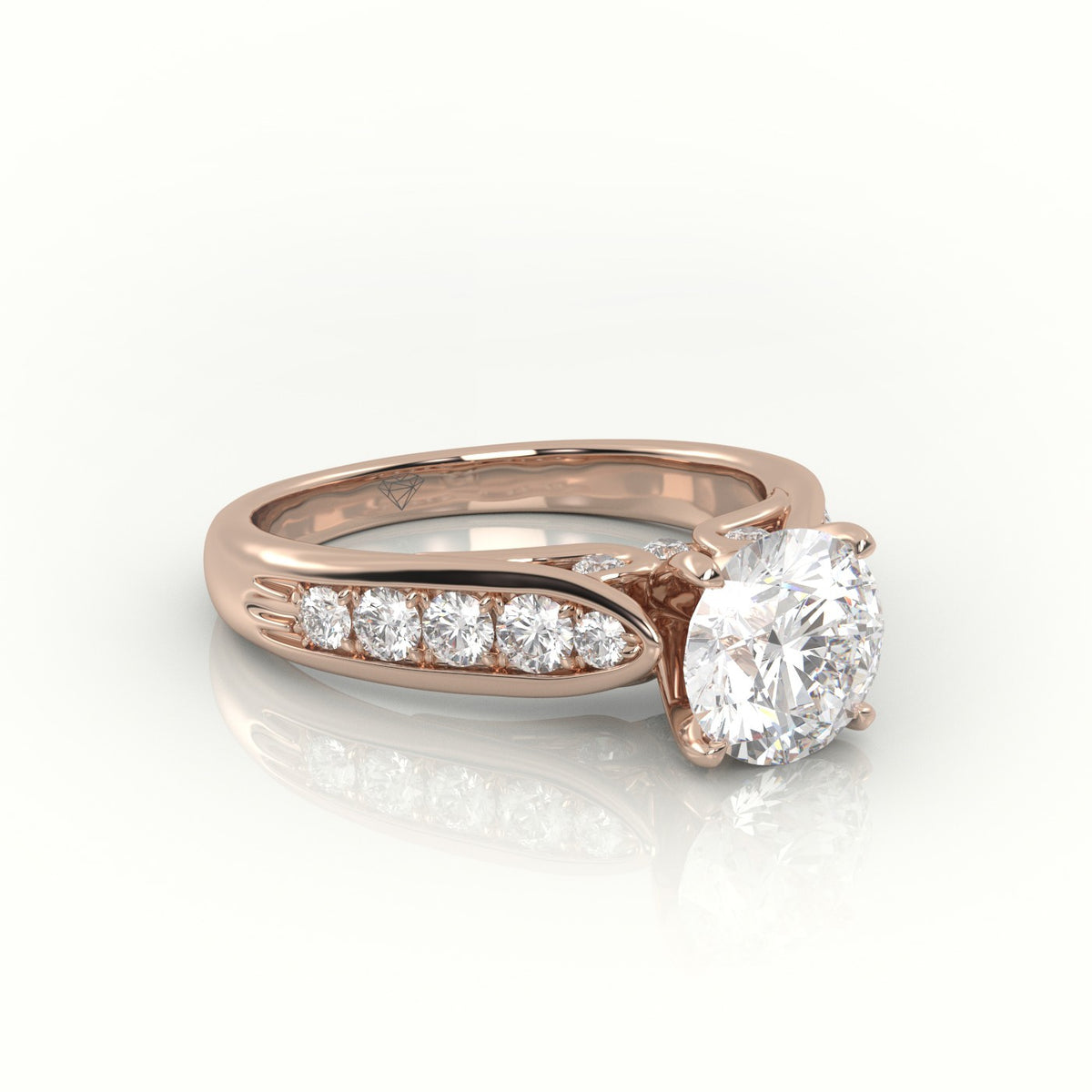 Round Cut Diamond 4 Prongs Channel Setting Engagement Ring — Rose Gold