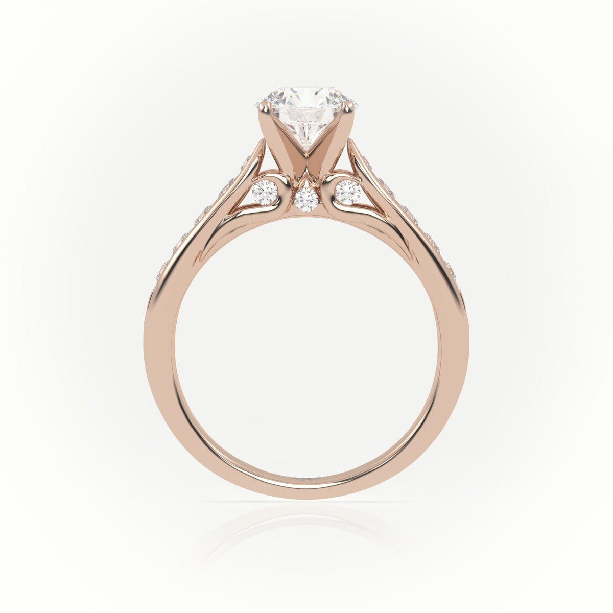 Round Cut Diamond 4 Prongs Channel Setting Engagement Ring — Rose Gold