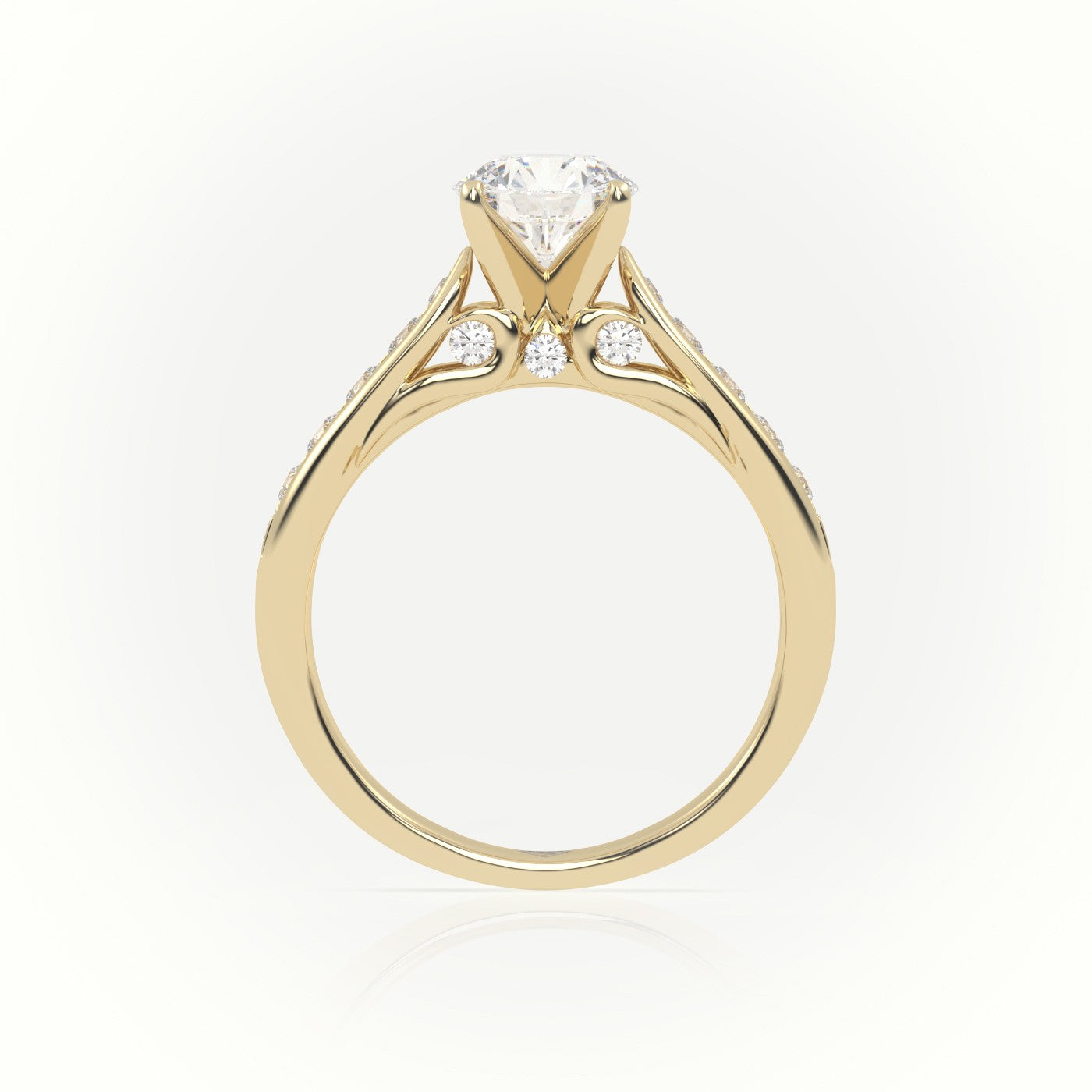 Round Cut Diamond 4 Prongs Channel Setting Engagement Ring — Yellow Gold