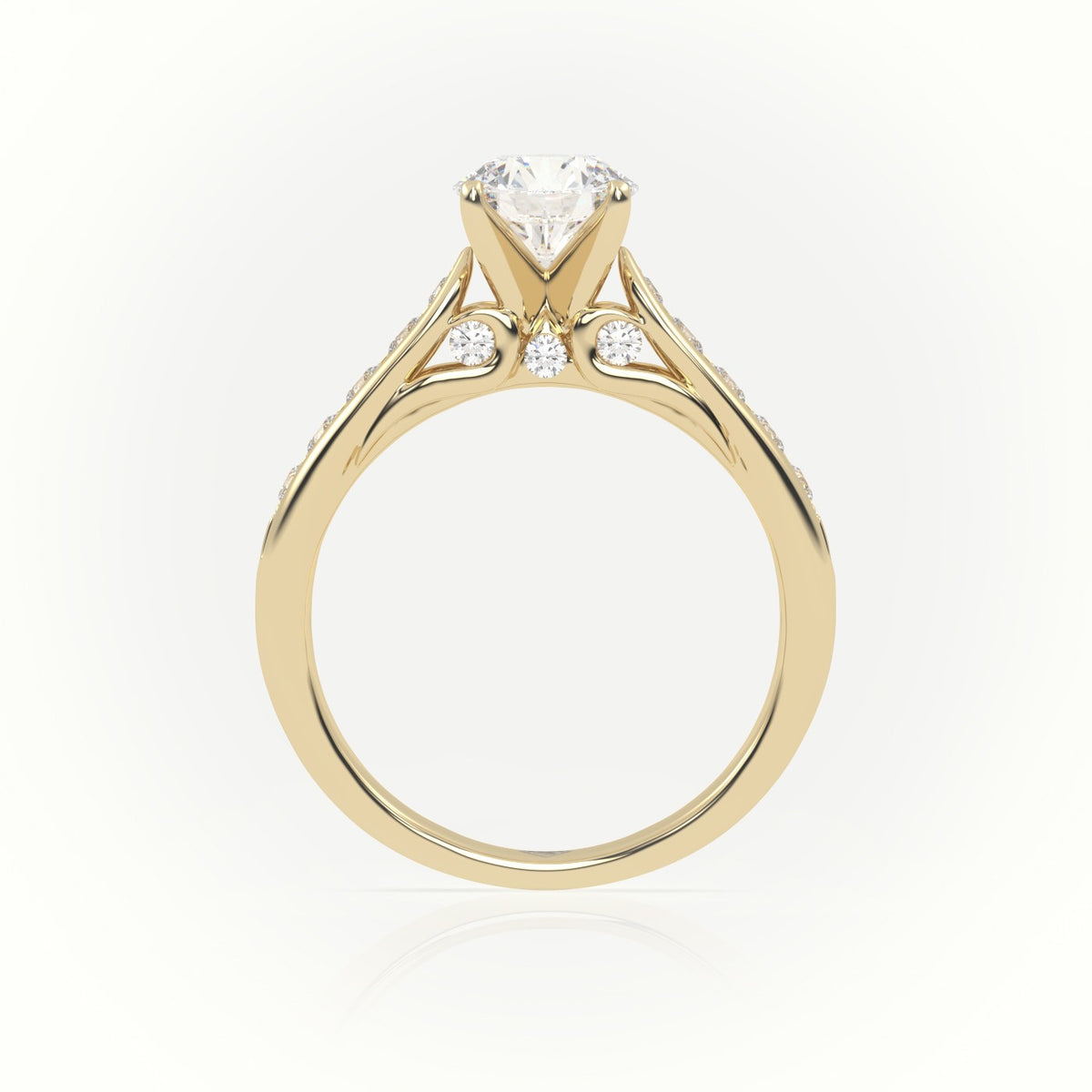 Round Cut Diamond 4 Prongs Channel Setting Engagement Ring — Yellow Gold