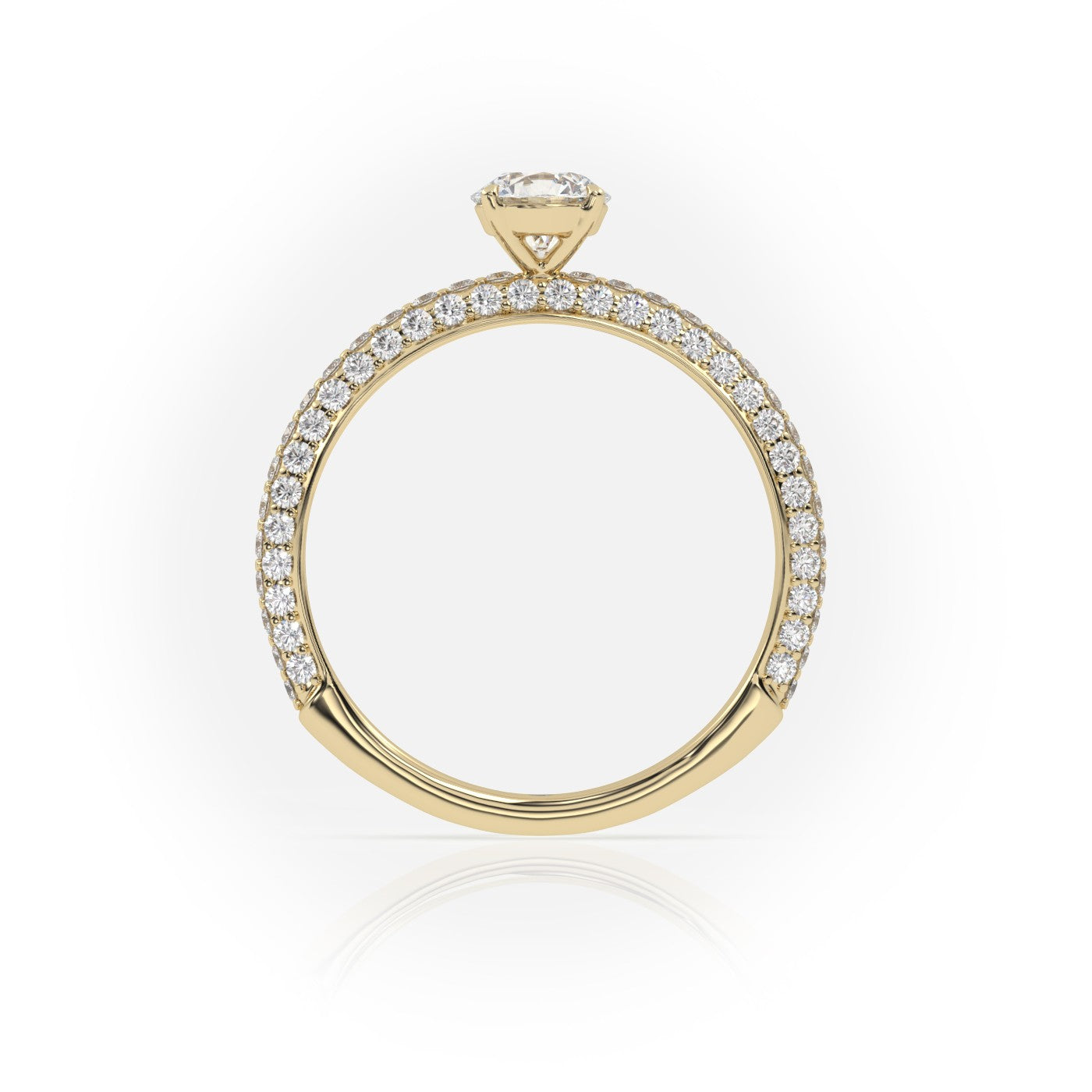 Round Cut 4 Prongs Pave Set Engagement Ring — Yellow Gold