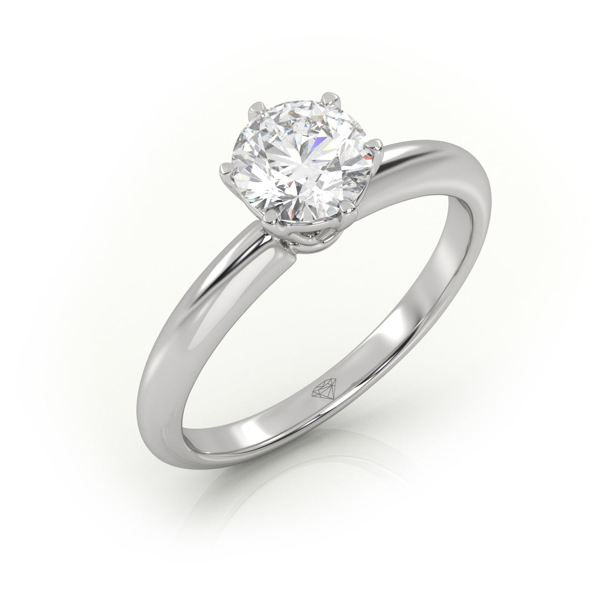Round Cut 6 Prongs Solitaire Engagement Ring — White Gold