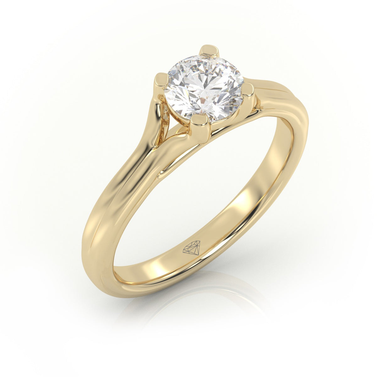 Round Cut 4 Prongs Double Shank Solitaire Engagement Ring — Yellow Gold