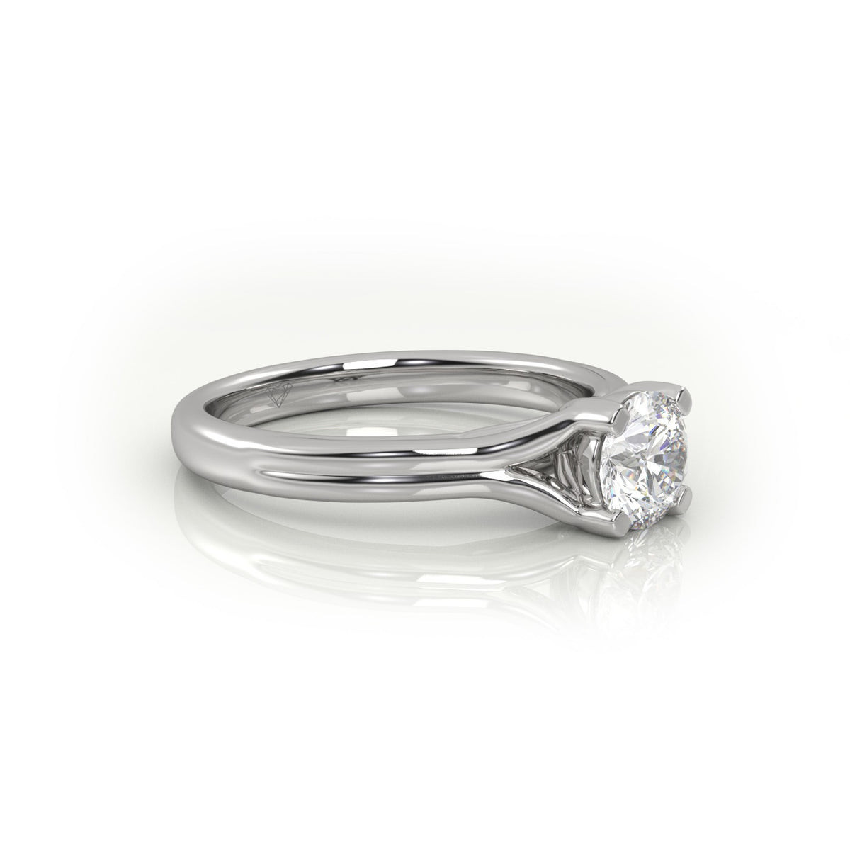 Round Cut 4 Prongs Double Shank Solitaire Engagement Ring — White Gold