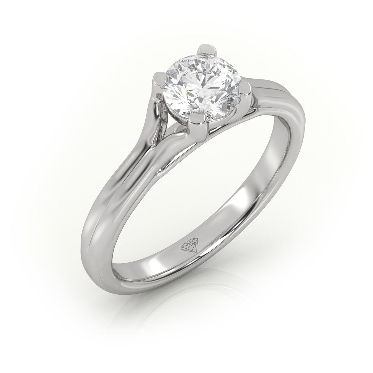 Round Cut 4 Prongs Double Shank Solitaire Engagement Ring — White Gold