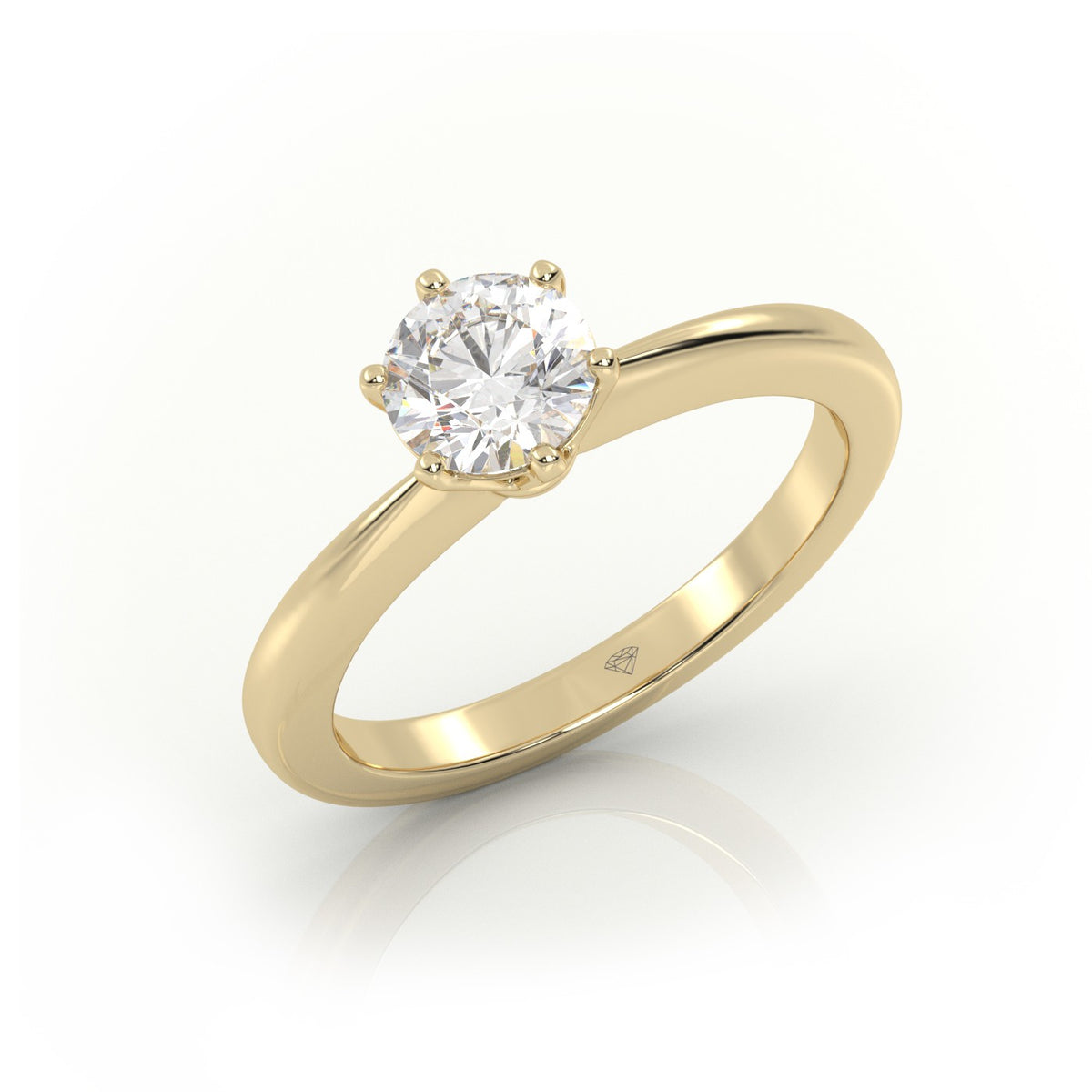 Round Cut 6 Prongs Solitaire Engagement Ring — Yellow Gold