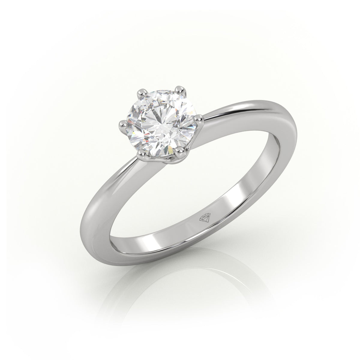 Round Cut 6 Prongs Solitaire Engagement Ring — White Gold