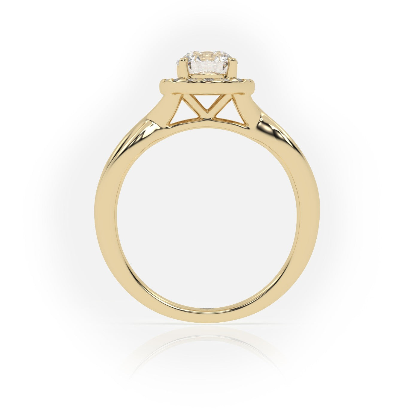 Round Cut 4 Prongs Halo Twisted Designer Engagement Ring — Yellow Gold