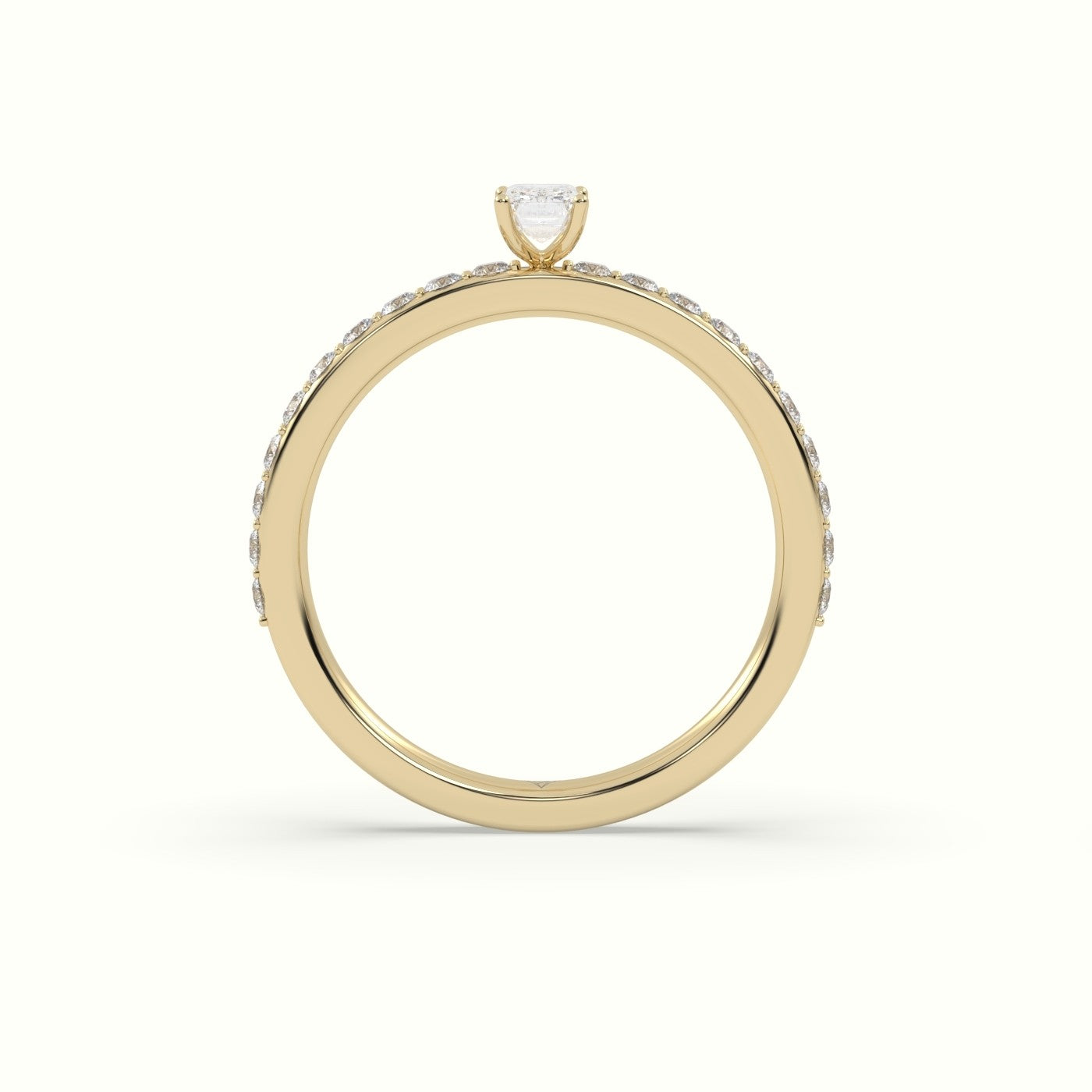 Radiant Diamond Engagement Ring Set With 4 Prong &Amp; Side Stones Set In Pave Style — Yellow Gold