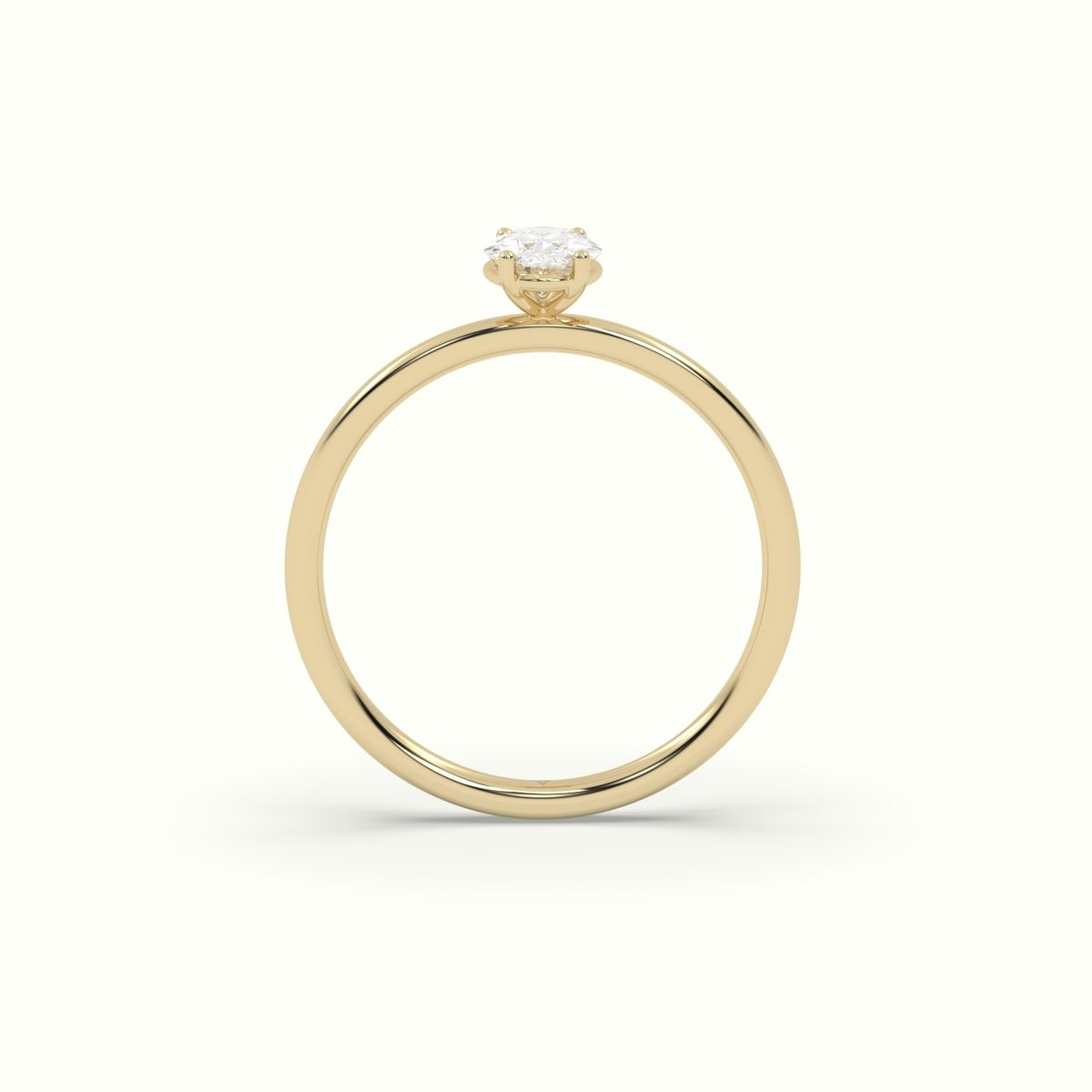 Oval Diamond Solitaire Ring 4 Round Prongs — Yellow Gold