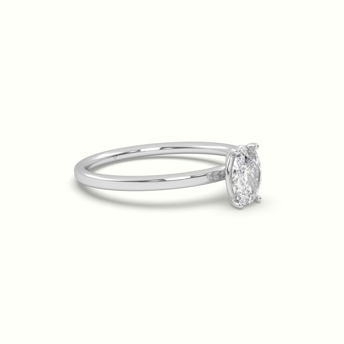 Oval Diamond Solitaire Ring 4 Round Prongs — White Gold