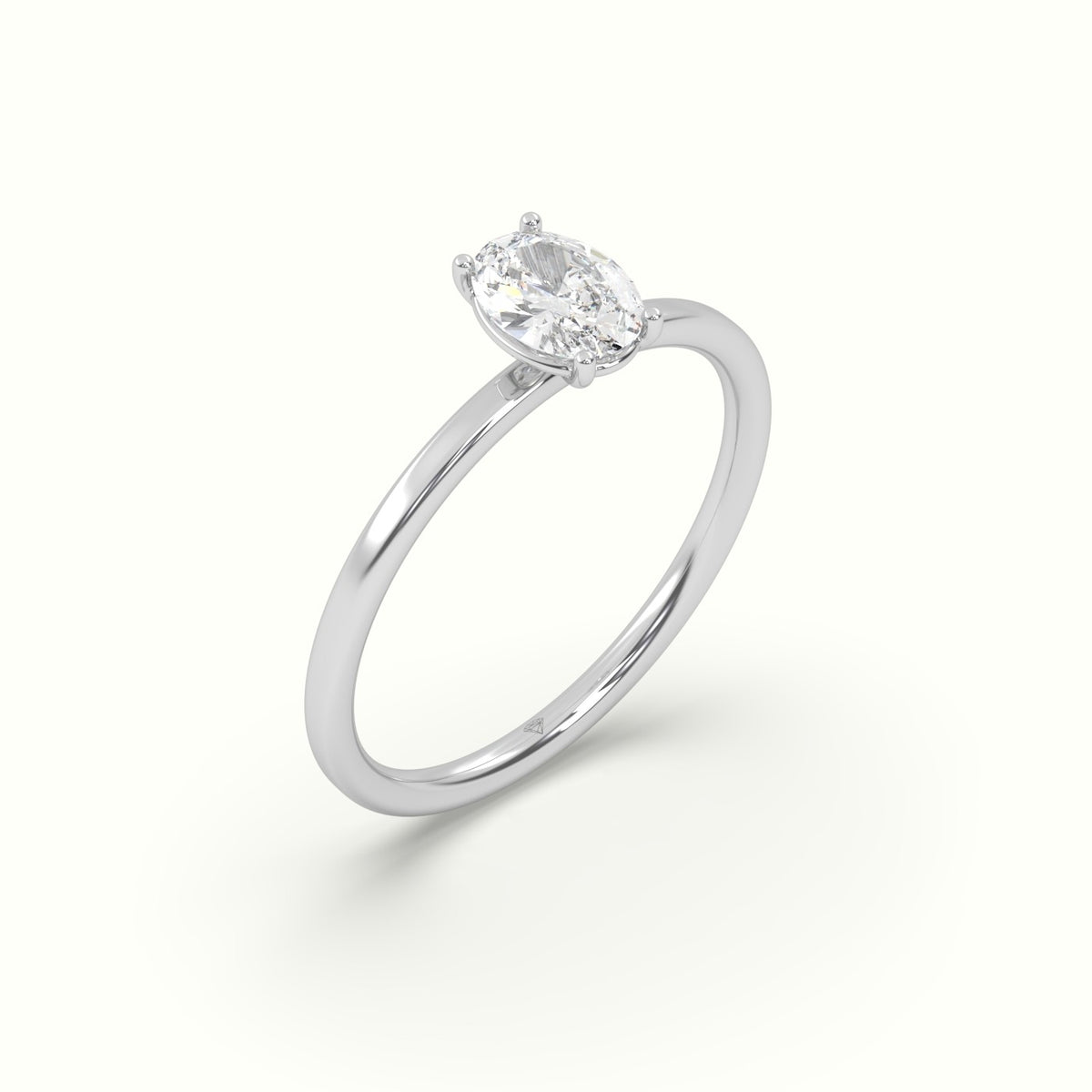 Oval Diamond Solitaire Ring 4 Round Prongs — White Gold