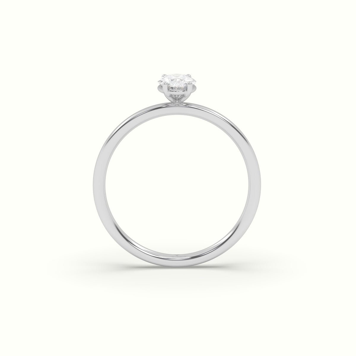 Oval Diamond Solitaire Ring 4 Round Prongs — White Gold