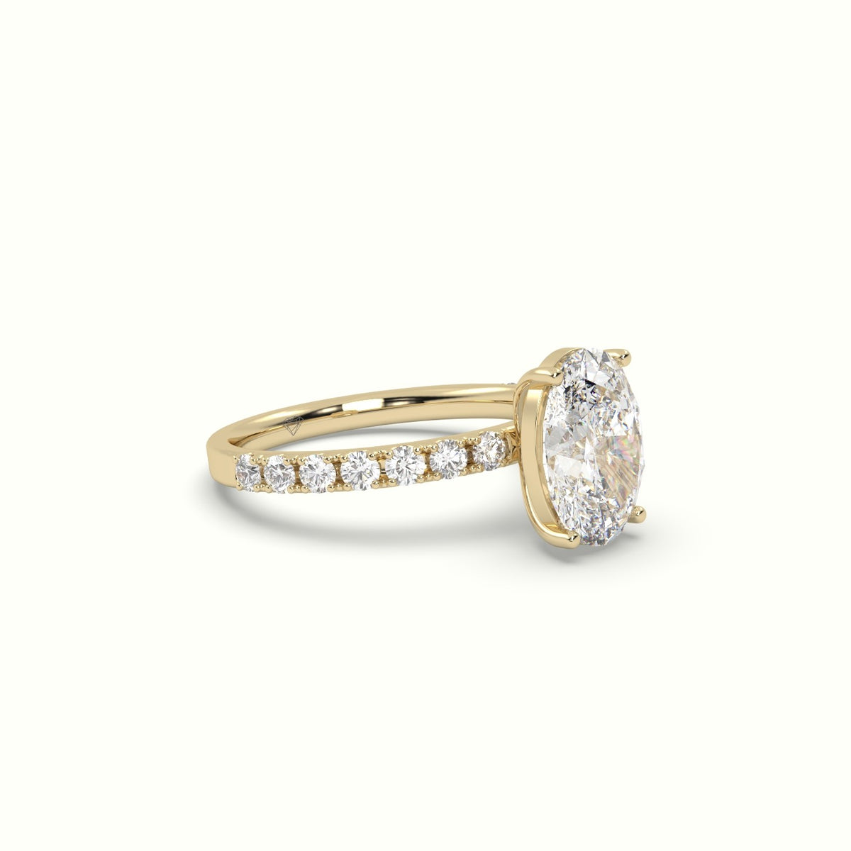 Oval Diamond Pave Engagement Ring — Yellow Gold