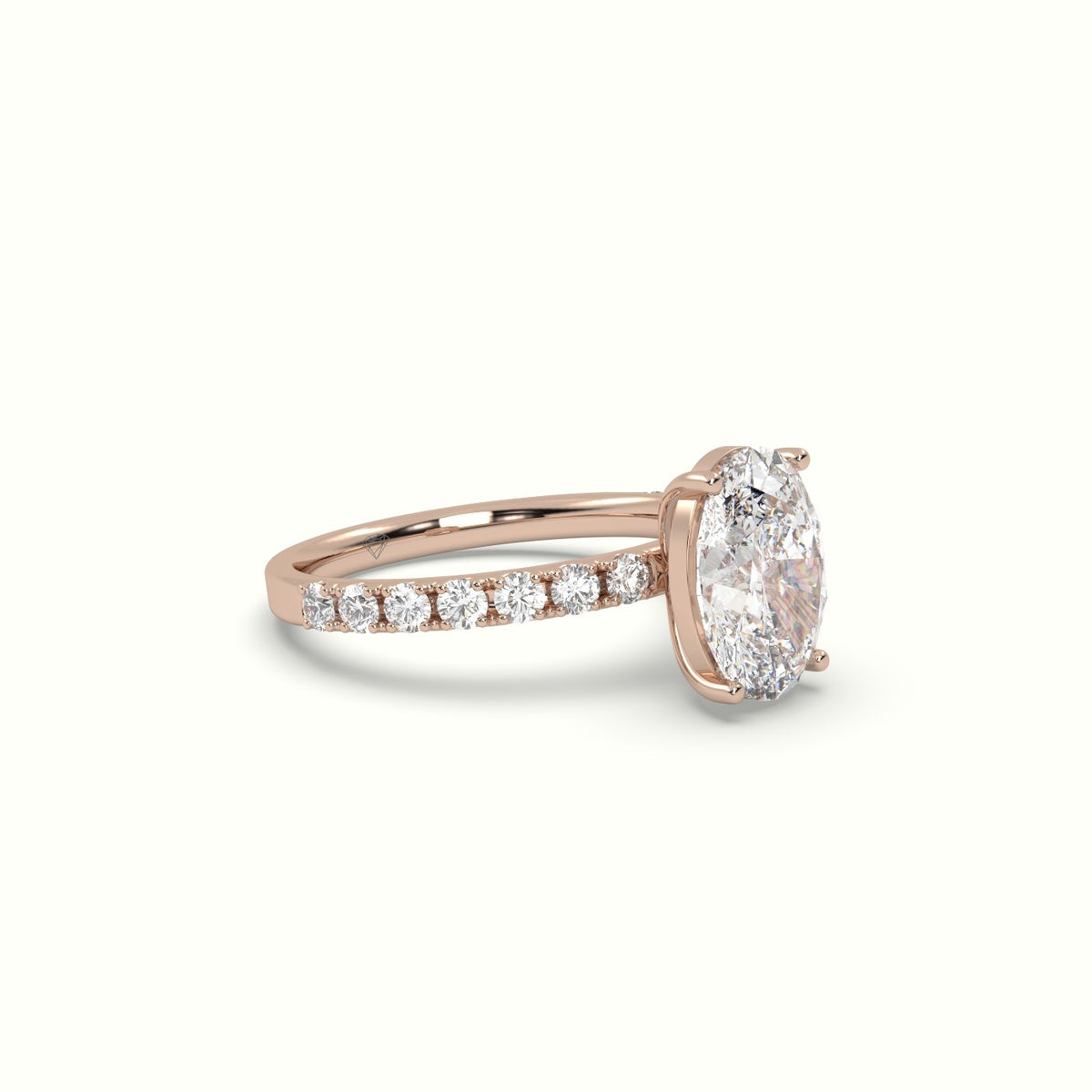 Oval Diamond Pave Engagement Ring — Rose Gold
