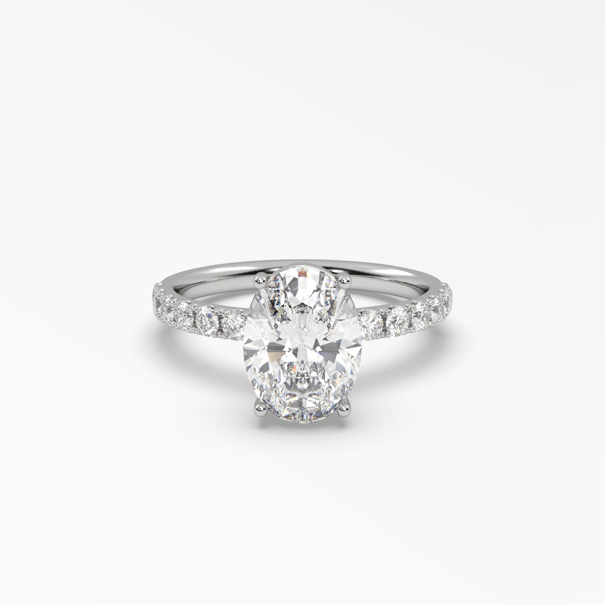 Oval Diamond Pave Engagement Ring — White Gold
