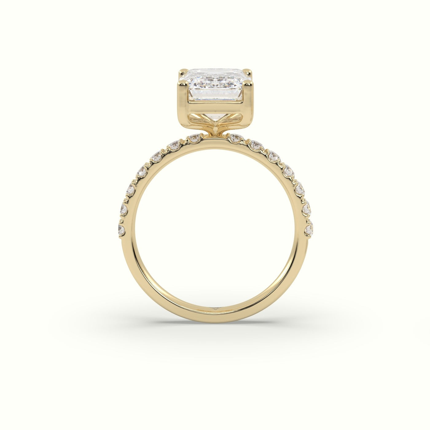 Emerald Cut Diamond Engagement Ring With Pave Band — Yellow Gold