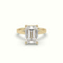 Emerald Cut Diamond Solitaire Plain Band — Yellow Gold