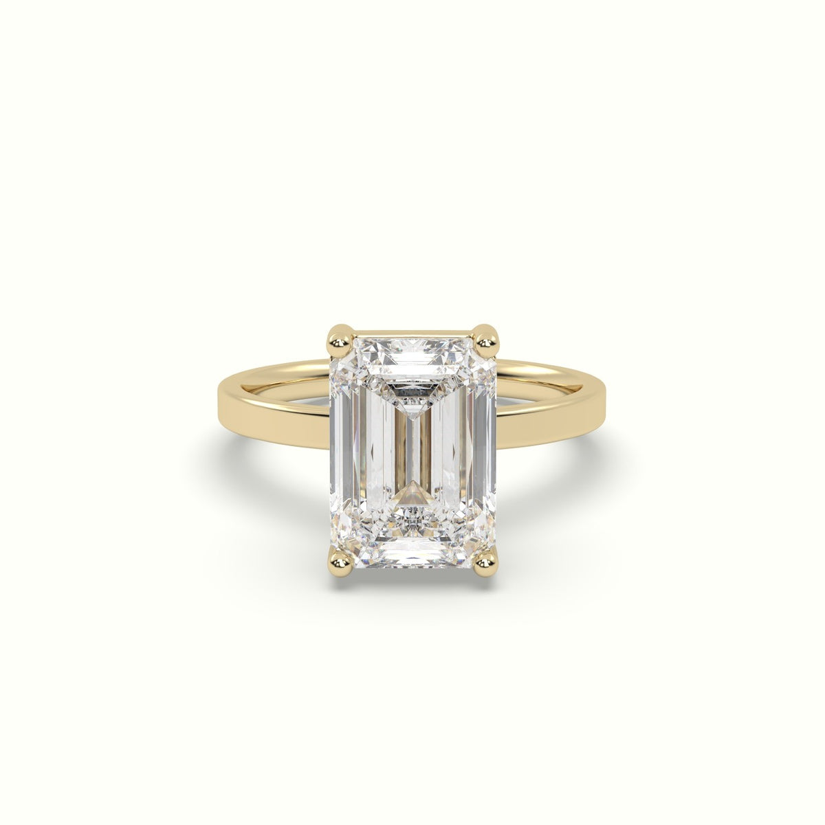 Emerald Cut Diamond Solitaire Plain Band — Yellow Gold