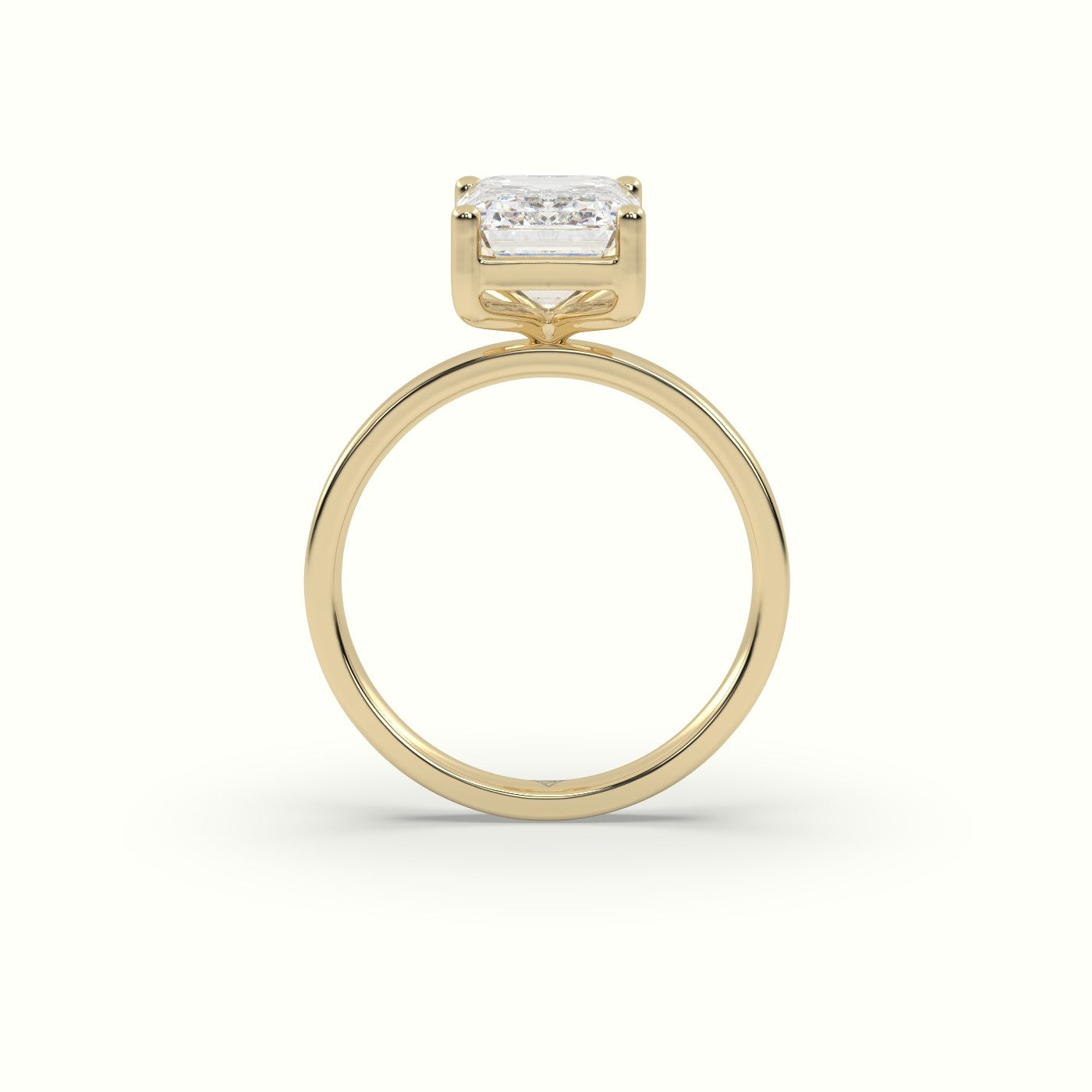 Emerald Cut Diamond Solitaire Plain Band — Yellow Gold