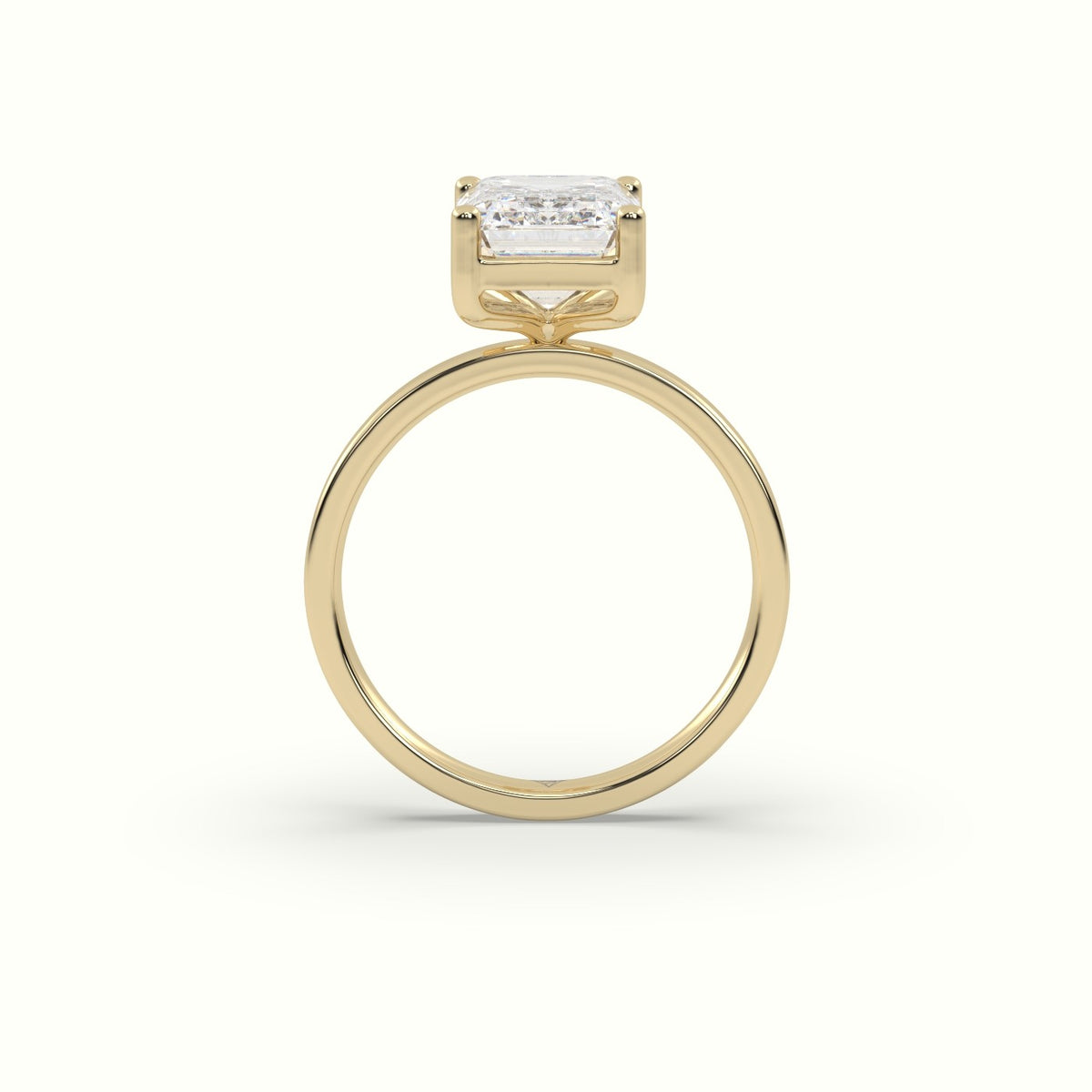 Emerald Cut Diamond Solitaire Plain Band — Yellow Gold