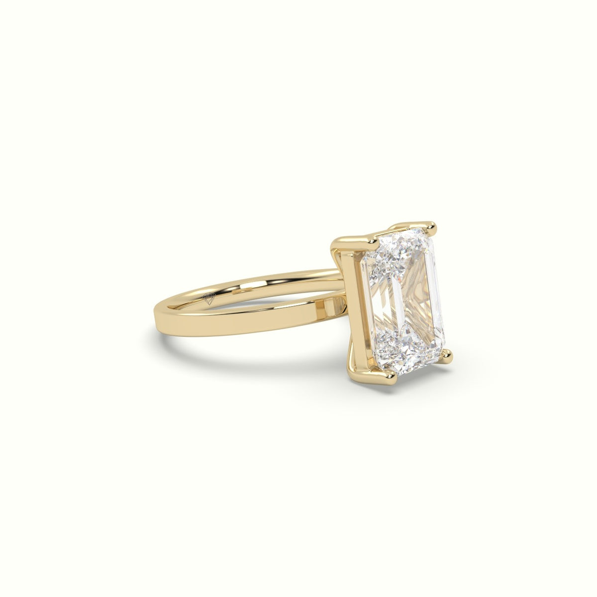 Emerald Cut Diamond Solitaire Plain Band — Yellow Gold